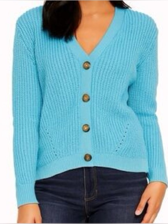LOFT Sweaters - LOFT Bright Blue V-Neck Button Front Cardigan